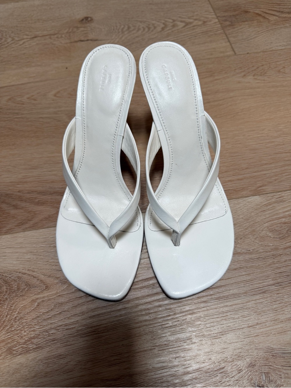 Mango MNG CAPSULE White Leather Thong Heel Sandal 38